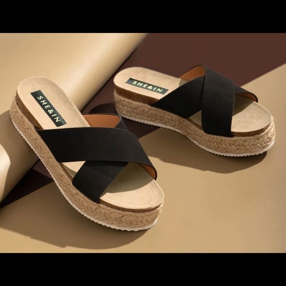 SHEIN Shoes - Cross Cross Espadrille Wedge Mules